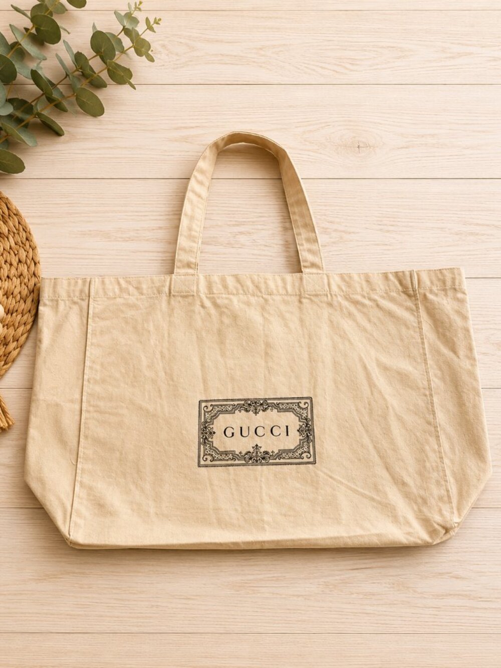 Gucci Large Canvas Cotton Tote Shopping Bag | Cream Logo Tote | Reusable Carryal